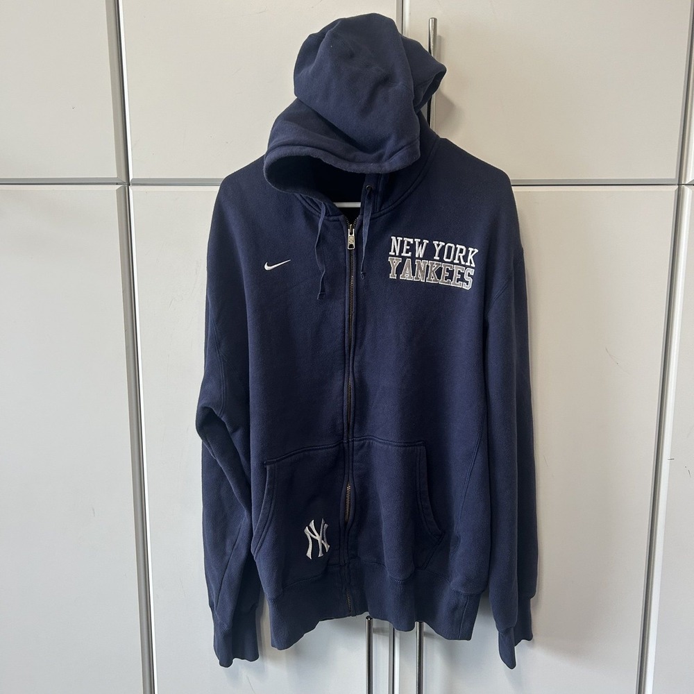 Nike Team MLB New York Yankees Full Zip Hoodie Navy Blue Mens Large Embroidered